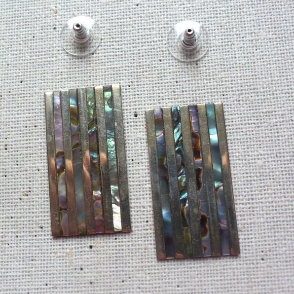 Vintage Alpaca Silver & Abalone Earrings - Picture 2 of 6